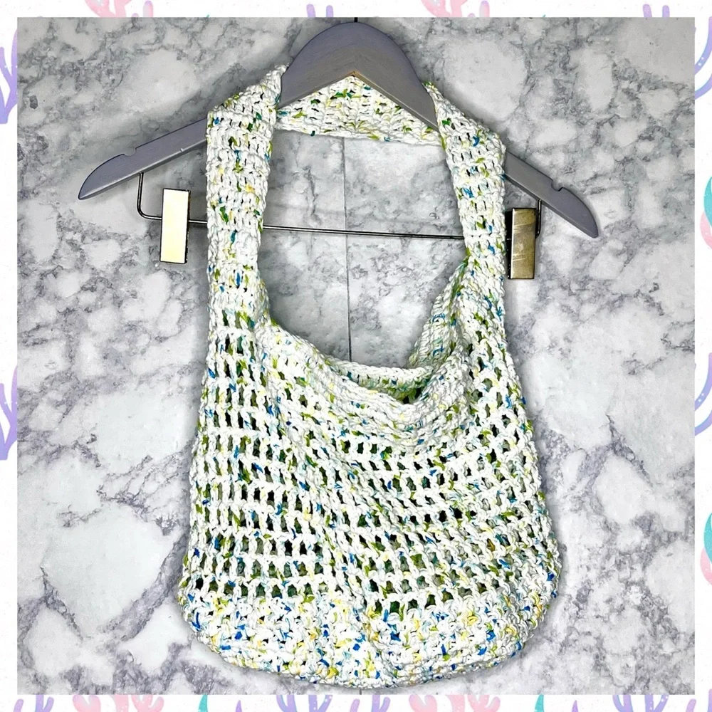 Handmade Crochet Market Beach Eco Friendly 100% Cotton Tote Bag PinkRainCloud